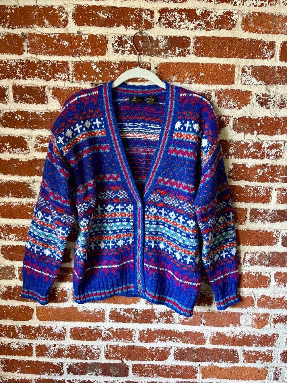 90s LizSport Blue Funky Winter Cardigan Sweater